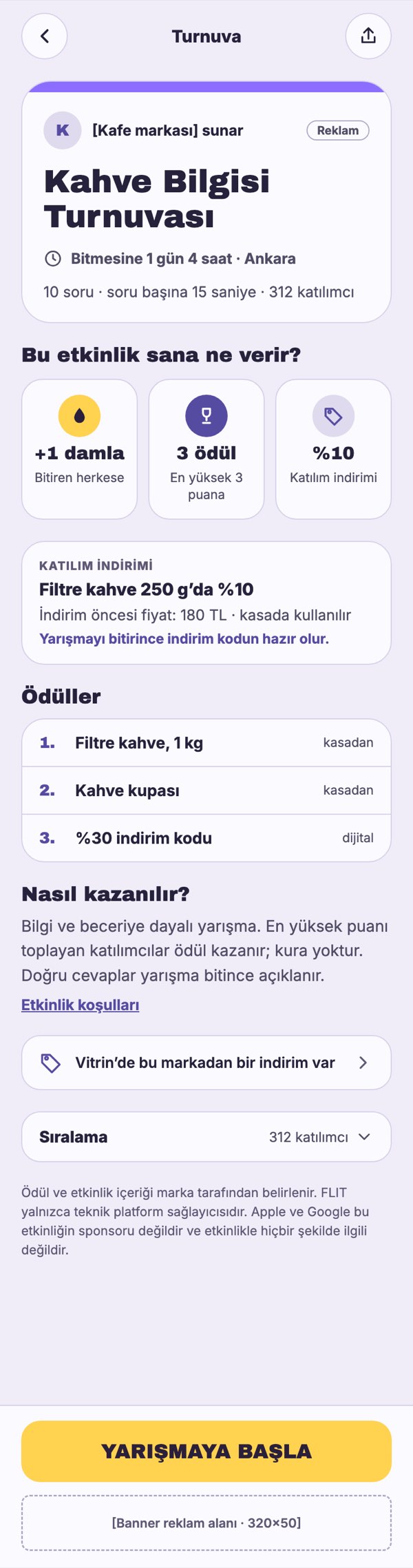 Bir turnuvanın sayfası: bu etkinlik sana ne verir, katılım indirimi, ödüller
